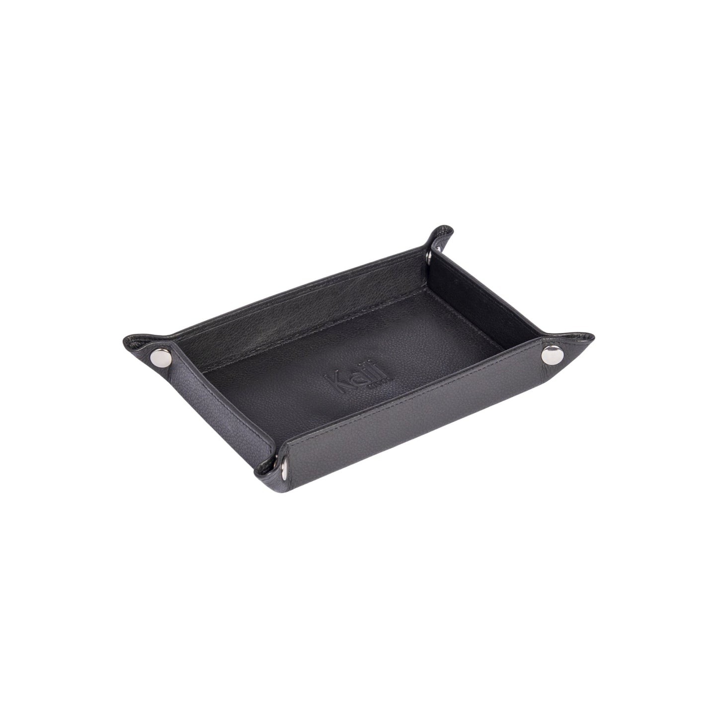 K0052AB | Vuotatasche Rettangolare in Vera Pelle pieno fiore, con leggera grana. Colore Nero. Chiusura con bottoni automatici in finitura Argento Lucido. Dimensioni (da chiuso): cm 17 x 11 x 3