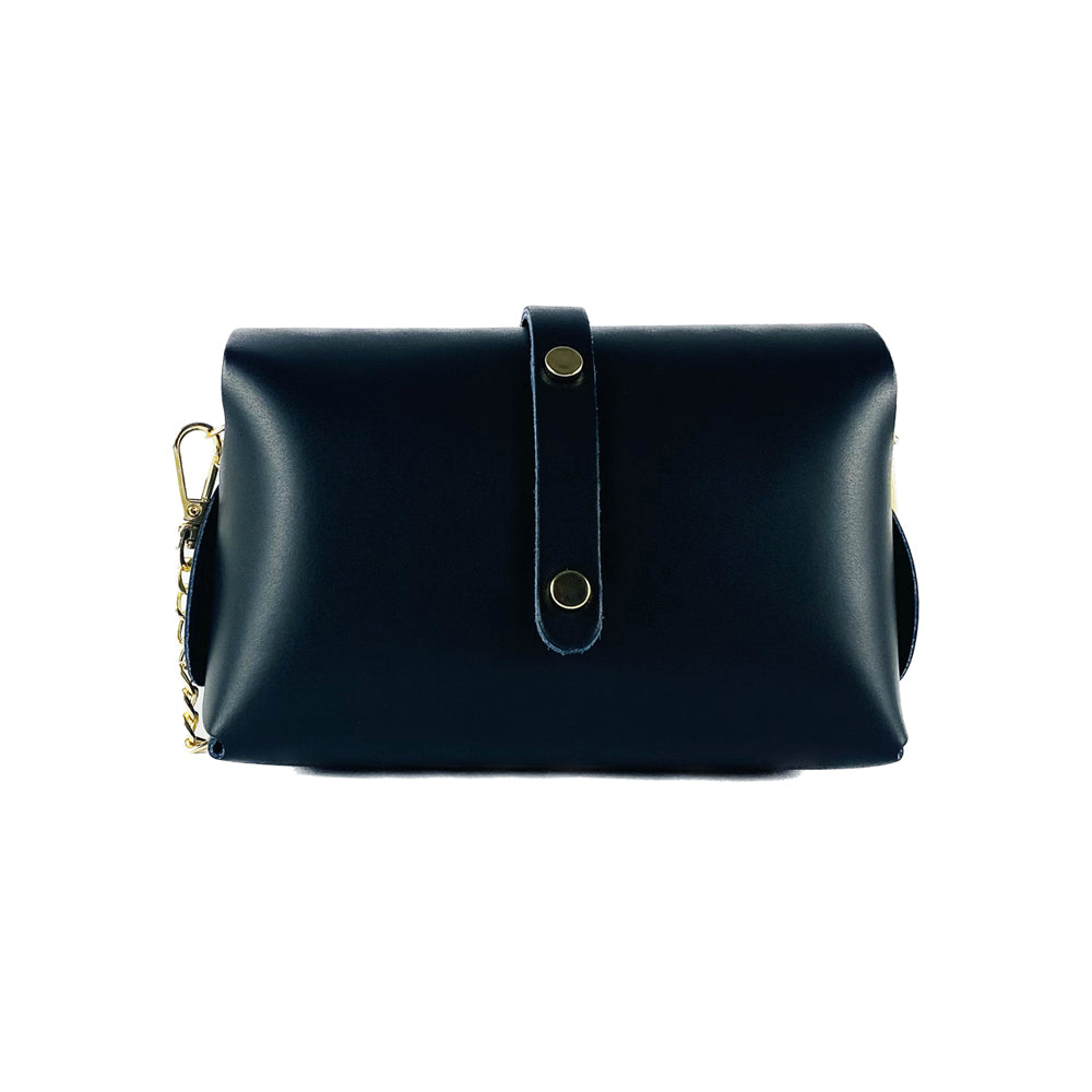 RB1001A | Borsa Piccola in Vera Pelle Made in Italy con Tracollina removibile e passante di chiusura in metallo Oro Lucido - Colore Nero - Dimensioni: cm 16,5 x 11 x 8