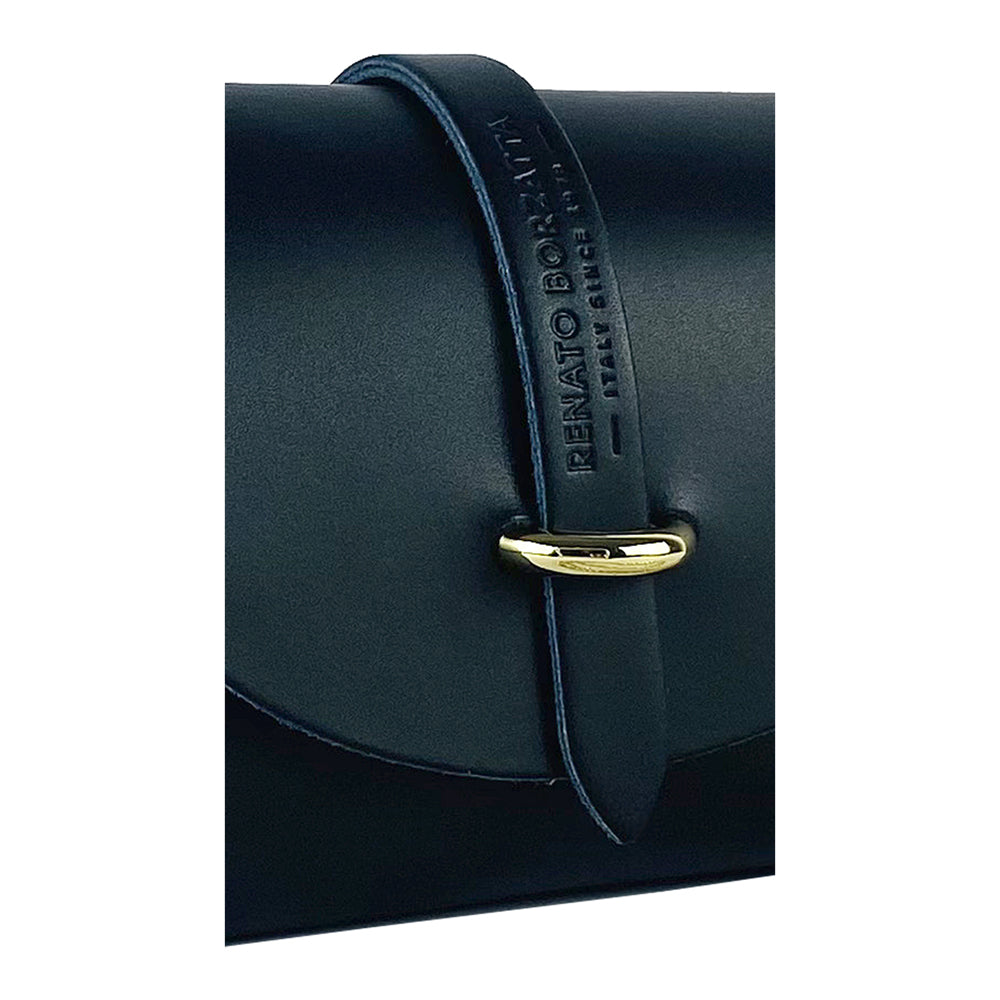 RB1001A | Borsa Piccola in Vera Pelle Made in Italy con Tracollina removibile e passante di chiusura in metallo Oro Lucido - Colore Nero - Dimensioni: cm 16,5 x 11 x 8
