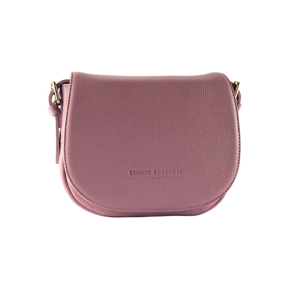 RB1002AZ | Borsa a Tracolla in Vera Pelle Made in Italy con Tracolla removibile in pelle e attacchi con fibbie in metallo Oro Lucido - Colore Rosa Antico - Dimensioni: cm 26 x 20 x 10
