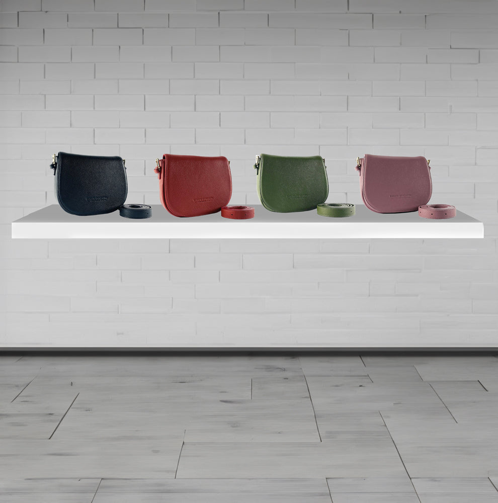 RB1002E | Borsa a Tracolla in Vera Pelle Made in Italy con Tracolla removibile in pelle e attacchi con fibbie in metallo Oro Lucido - Colore Verde - Dimensioni: cm 26 x 20 x 10