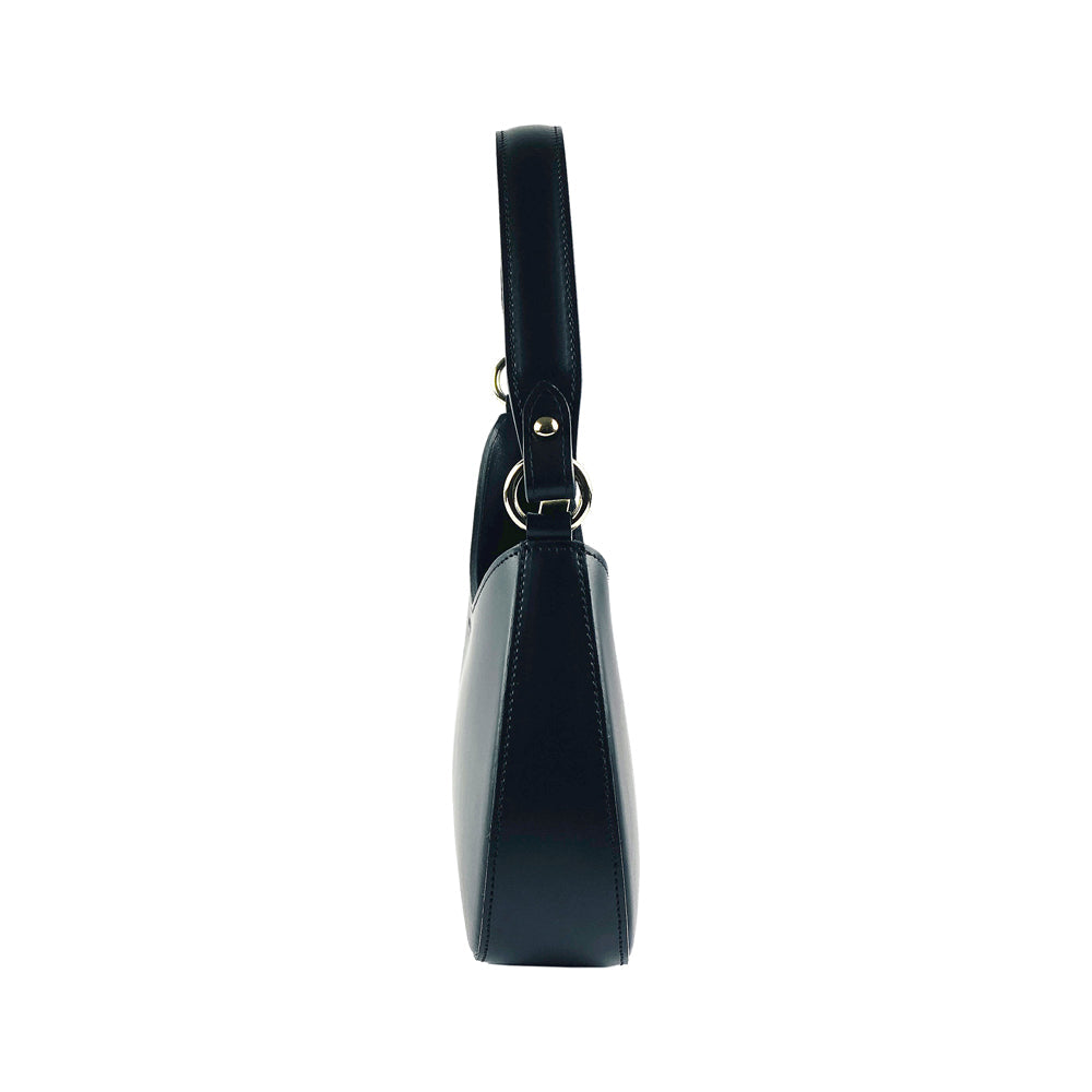 RB1013A | Borsa Donna a spalla e Tracolla removibili in Vera Pelle Made in Italy. Attacchi con moschettoni in metallo Oro Lucido - Colore Nero - Dimensioni: cm 28 x 6 x 25 + 12 (manico)