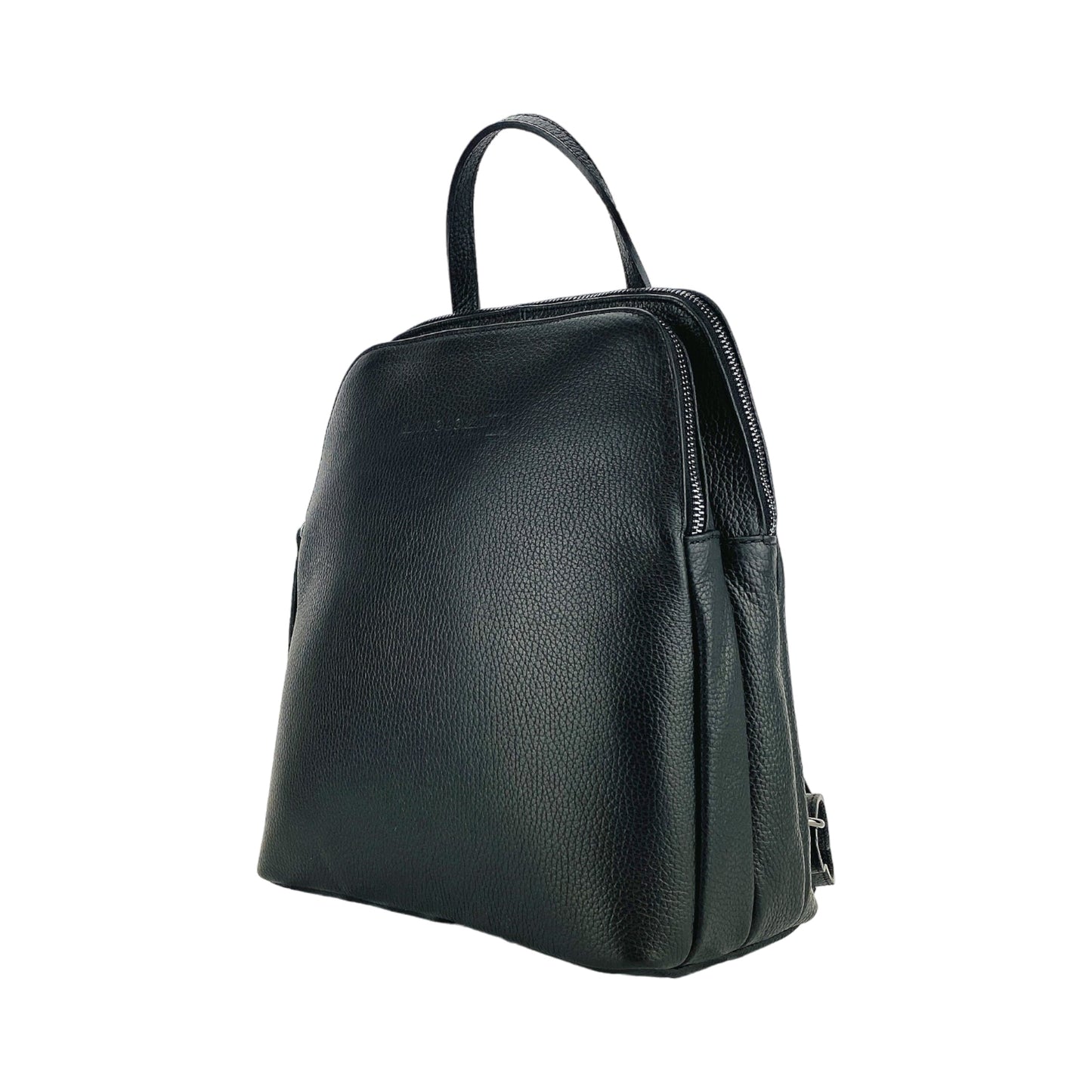 RB1018A | Zaino Donna Doppio scomparto in Vera Pelle Made in Italy con spallacci regolabili. Accessori in metallo Canna di Fucile - Colore Nero - Dimensioni: cm 26 x 30 x 14,5