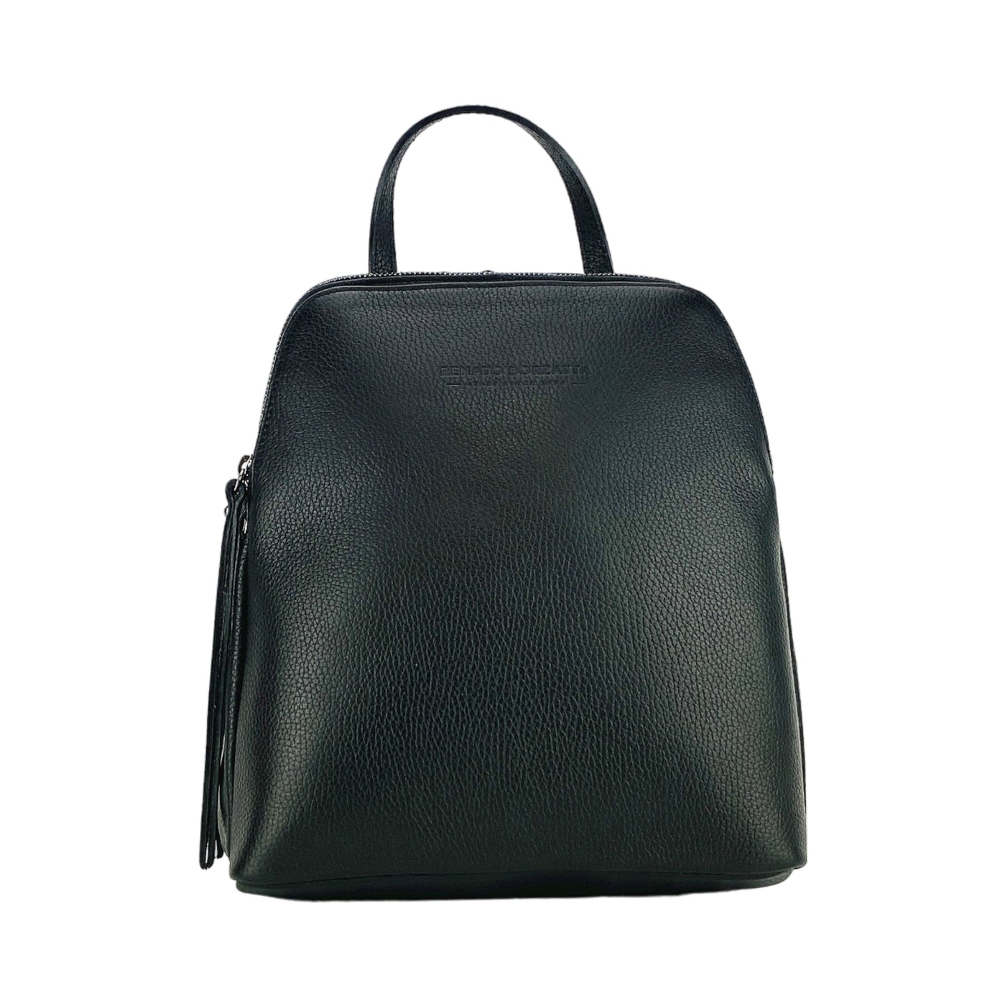 RB1018A | Zaino Donna Doppio scomparto in Vera Pelle Made in Italy con spallacci regolabili. Accessori in metallo Canna di Fucile - Colore Nero - Dimensioni: cm 26 x 30 x 14,5