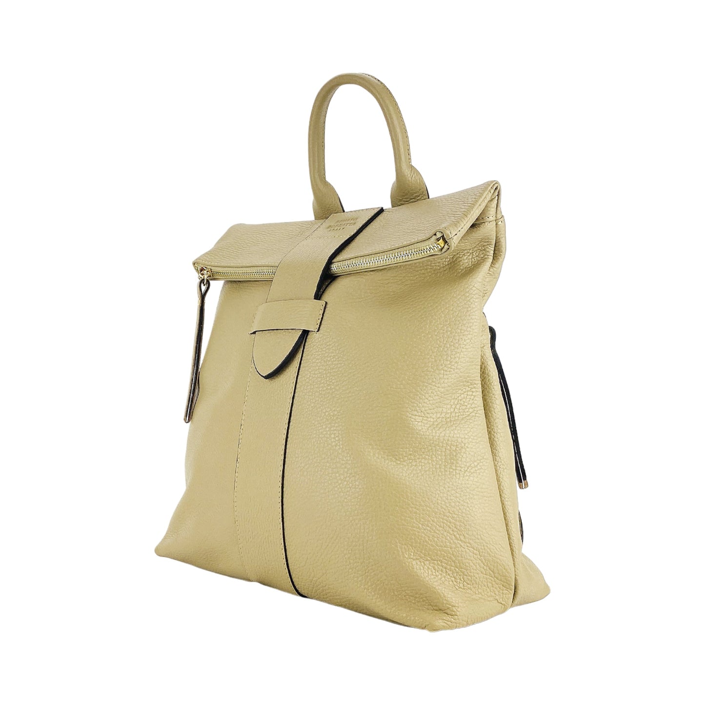 RB1021AL | Zaino Donna Morbido in Vera Pelle Made in Italy con Spallacci regolabili. Chiusura lampo e Accessori in metallo Oro Lucido - Colore Beige - Dimensioni: cm 30 x 34 x 10,5