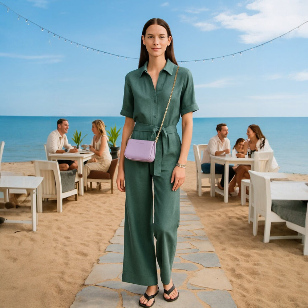 RB1022CI | Borsa Piccola in Vera Pelle Made in Italy con Tracolla a catena removibile. Chiusura con lampo e Accessori in metallo Oro Lucido - Colore Lilla - Dimensioni: cm 20 x 12 x 6