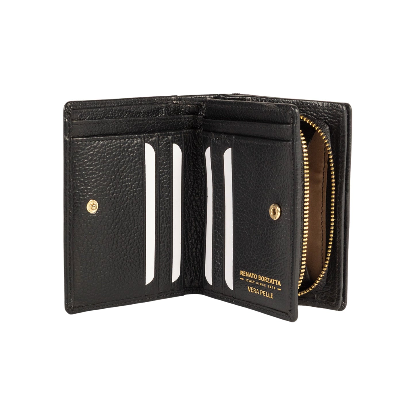 RB1080GA | Portafogli Donna Made in Italy in Vera Pelle grana Dollaro. Colore Nero. Dimensioni (da chiuso): cm 13 x 9 x 2,5