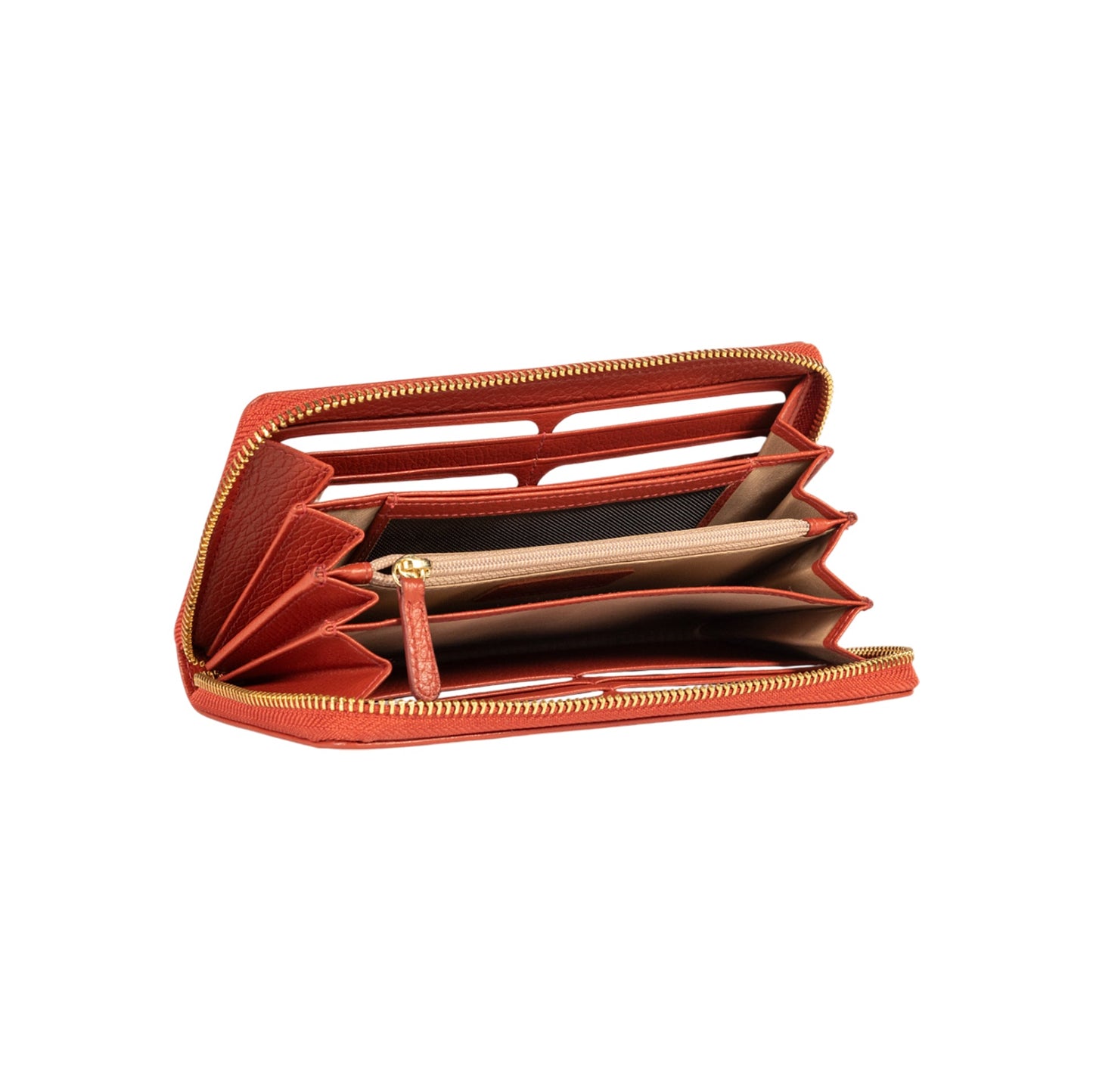 RB1081GAM | Portafogli Donna con chiusura lampo Made in Italy in Vera Pelle grana Dollaro. Colore Paprika. Dimensioni: cm 20 x 10 x 2,5