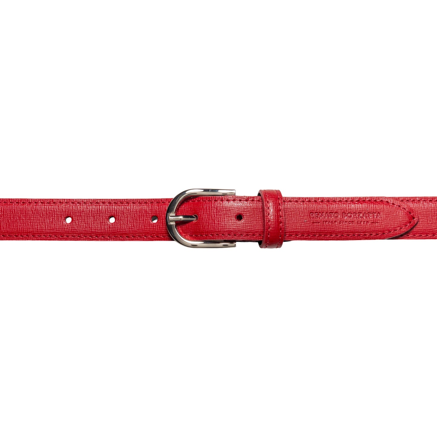 RB4016V | Cintura Donna Made in Italy in Vera Pelle Saffiano. Fibbia in finitura Argento Lucido. Colore Rosso. Dimensioni: cm 115 x 2,5 x 0,5 (giro vita cm 100)