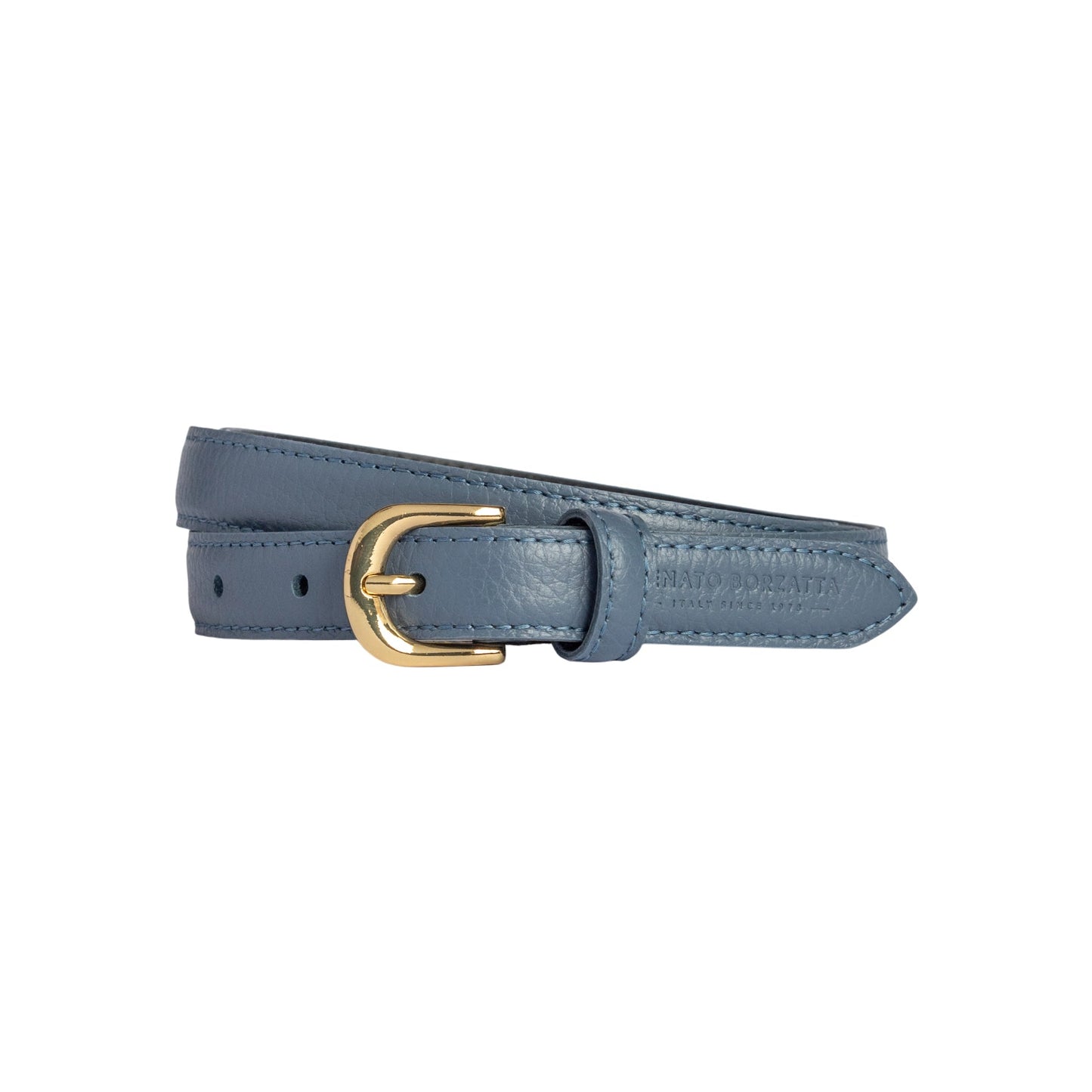 RB4021P | Cintura Donna Made in Italy in Vera Pelle grana Dollaro. Fibbia in finitura Oro Lucido. Colore Avio. Dimensioni: cm 115 x 2,0 x 0,5 (giro vita cm 100)
