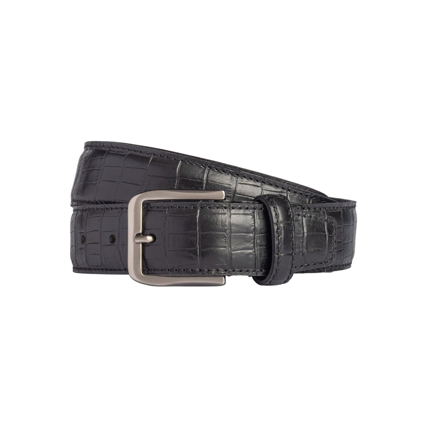 RB4024A | Cintura Uomo Made in Italy in Vera Pelle Pieno Fiore stampata Cocco. Fibbia in finitura Canna di Fucile Satinato. Colore Nero. Dimensioni: cm 125 x 3,5 x 0,5 (giro vita cm 110)