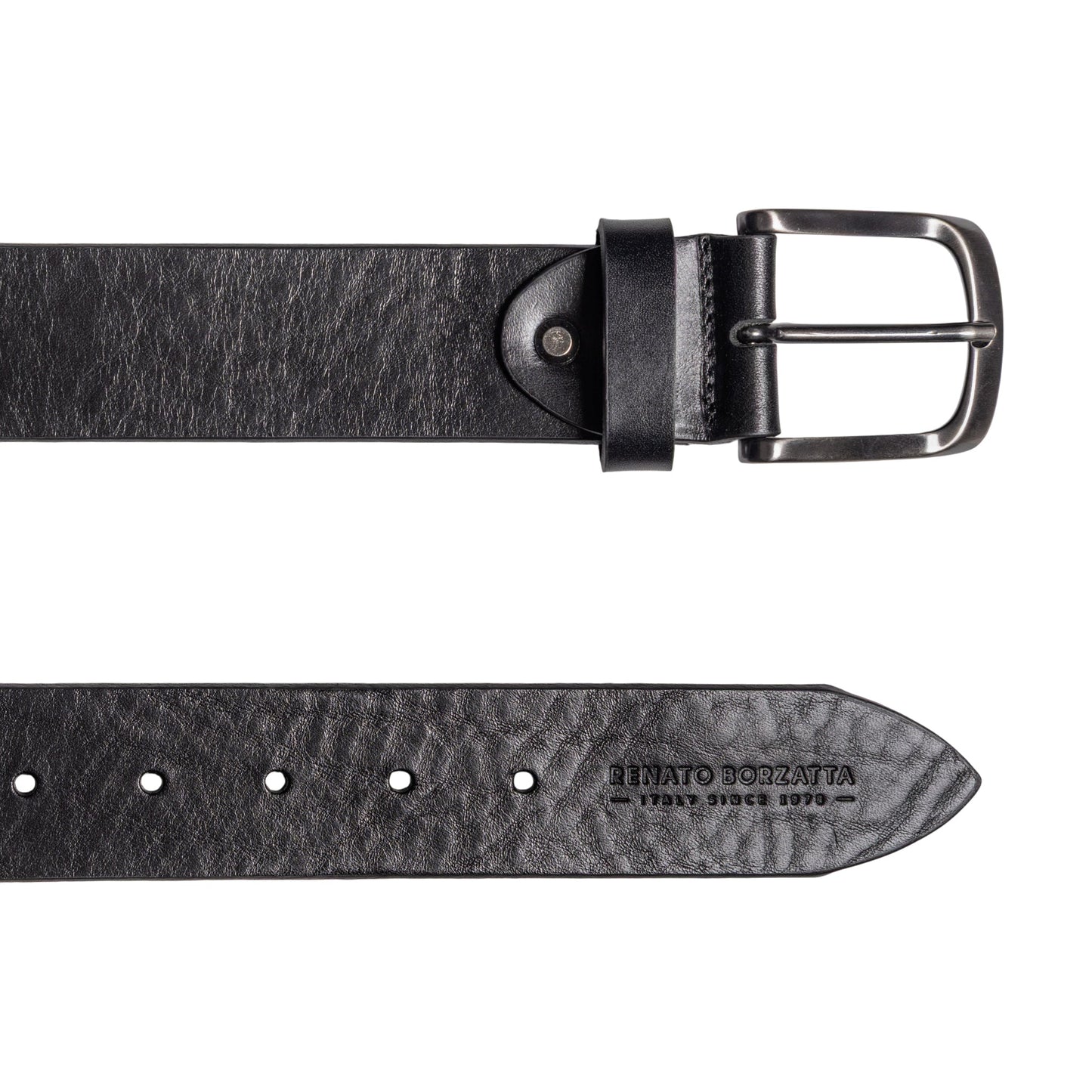 RB4027A | Cintura Uomo Made in Italy in Vero Cuoio Conciato al Vegetale. Fibbia in finitura Canna di Fucile Satinato. Colore Nero. Dimensioni: cm 125 x 4,0 x 0,5 (giro vita cm 110)