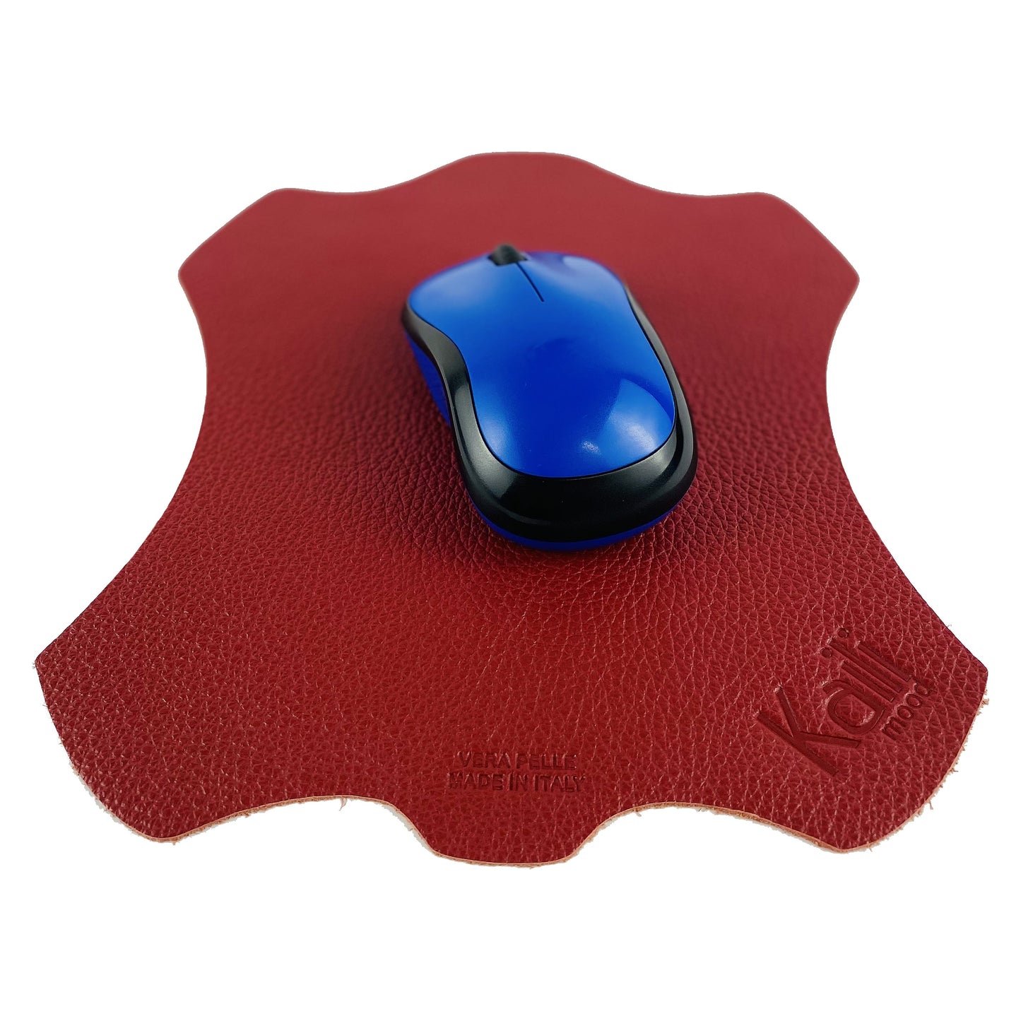 K0001VB | Tappetino per Mouse Made in Italy in Vera Pelle pieno fiore, grana dollaro - Colore Rosso - Dimensioni: cm 20 x 23 - Confezione: Sacchetto tubolare Tnt