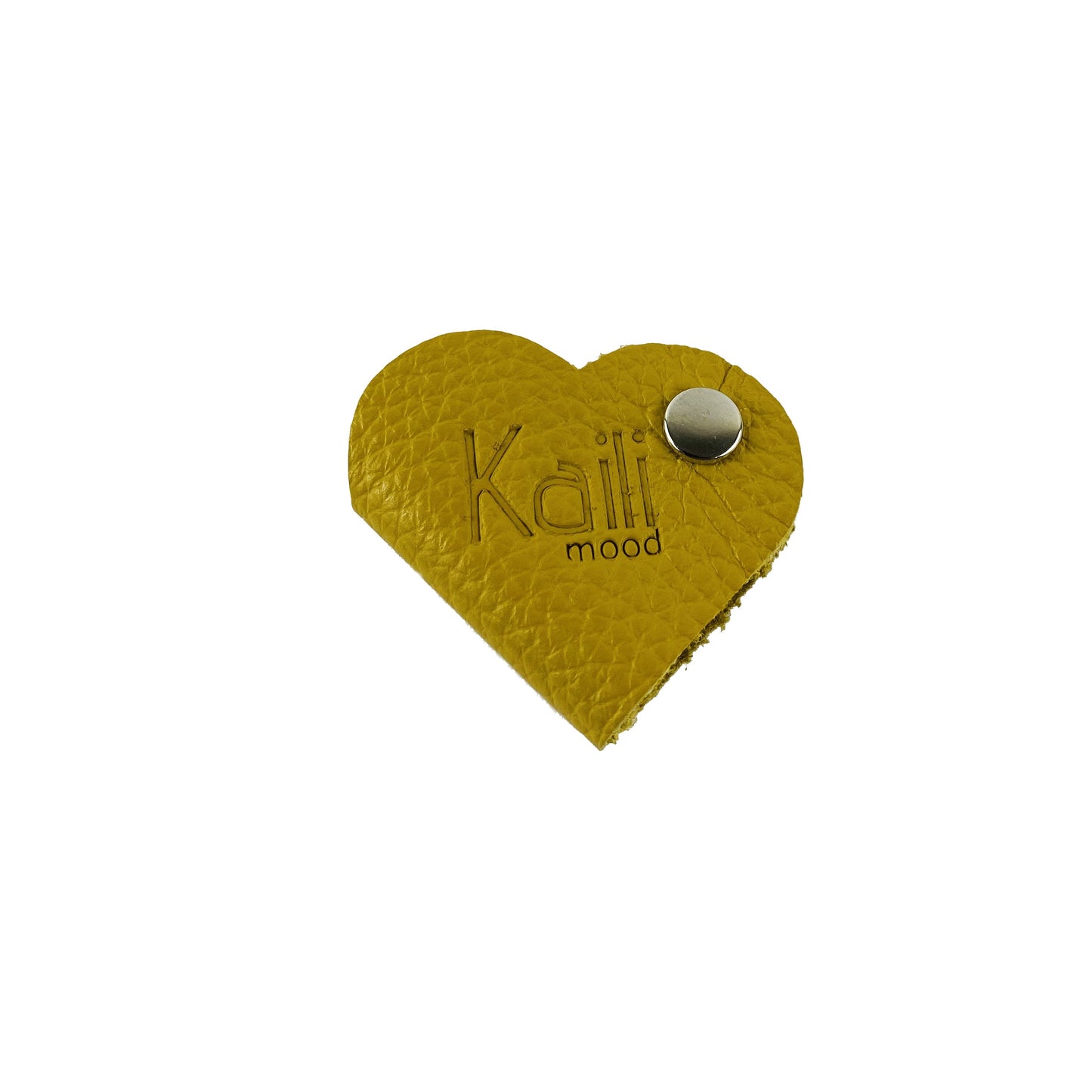 K0039RB | Avvolgicavo Cuore Made in Italy in Vera Pelle pieno fiore, grana dollaro - Colore Giallo - Dimensioni: cm 5 x 8 x 0,5 - Confezione: Gift Box rigido fondo/coperchio