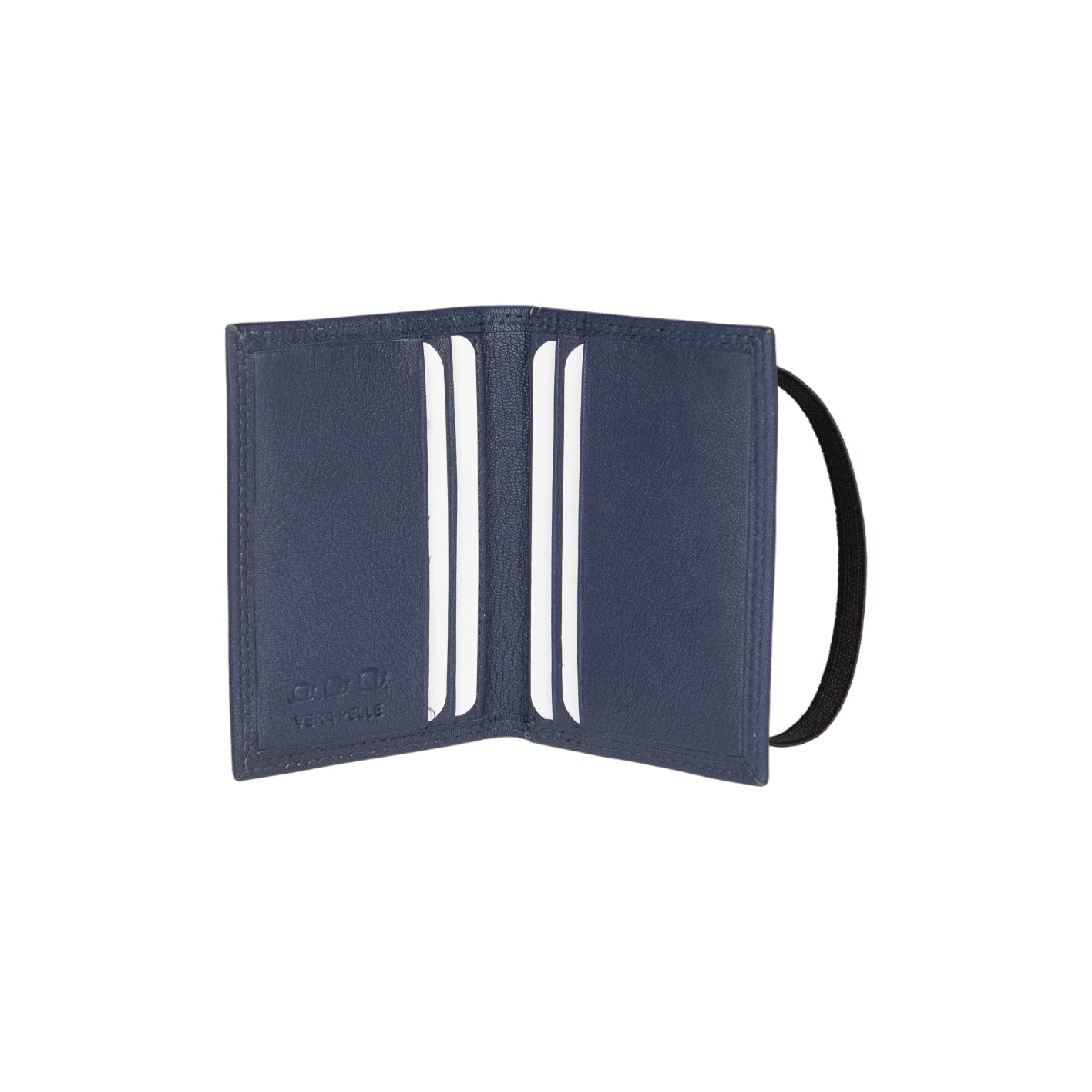 K10217DB | Porta Carte di Credito in Vera Pelle pieno fiore, con leggera grana. Colore Blu. Chiusura con elastico. Dimensioni da chiuso: cm 7 x 9,8 x 0,5. Confezione: Gift Box rigido fondo/coperchio