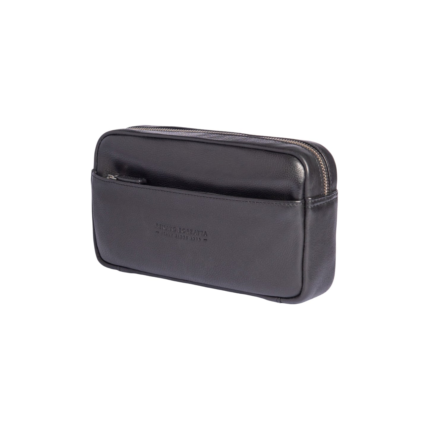 RB0046A | Pochette Uomo KEVIN con laccio da polso in Vera Pelle pieno fiore con leggera grana. Maniglia removibile. Colore Nero. Dimensioni: cm 22 x 13 x 5