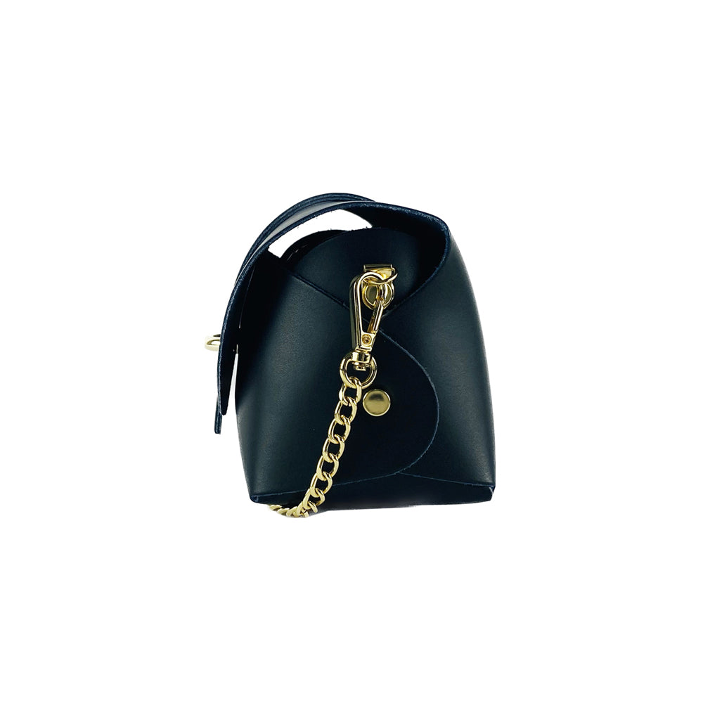 RB1001A | Borsa Piccola in Vera Pelle Made in Italy con Tracollina removibile e passante di chiusura in metallo Oro Lucido - Colore Nero - Dimensioni: cm 16,5 x 11 x 8