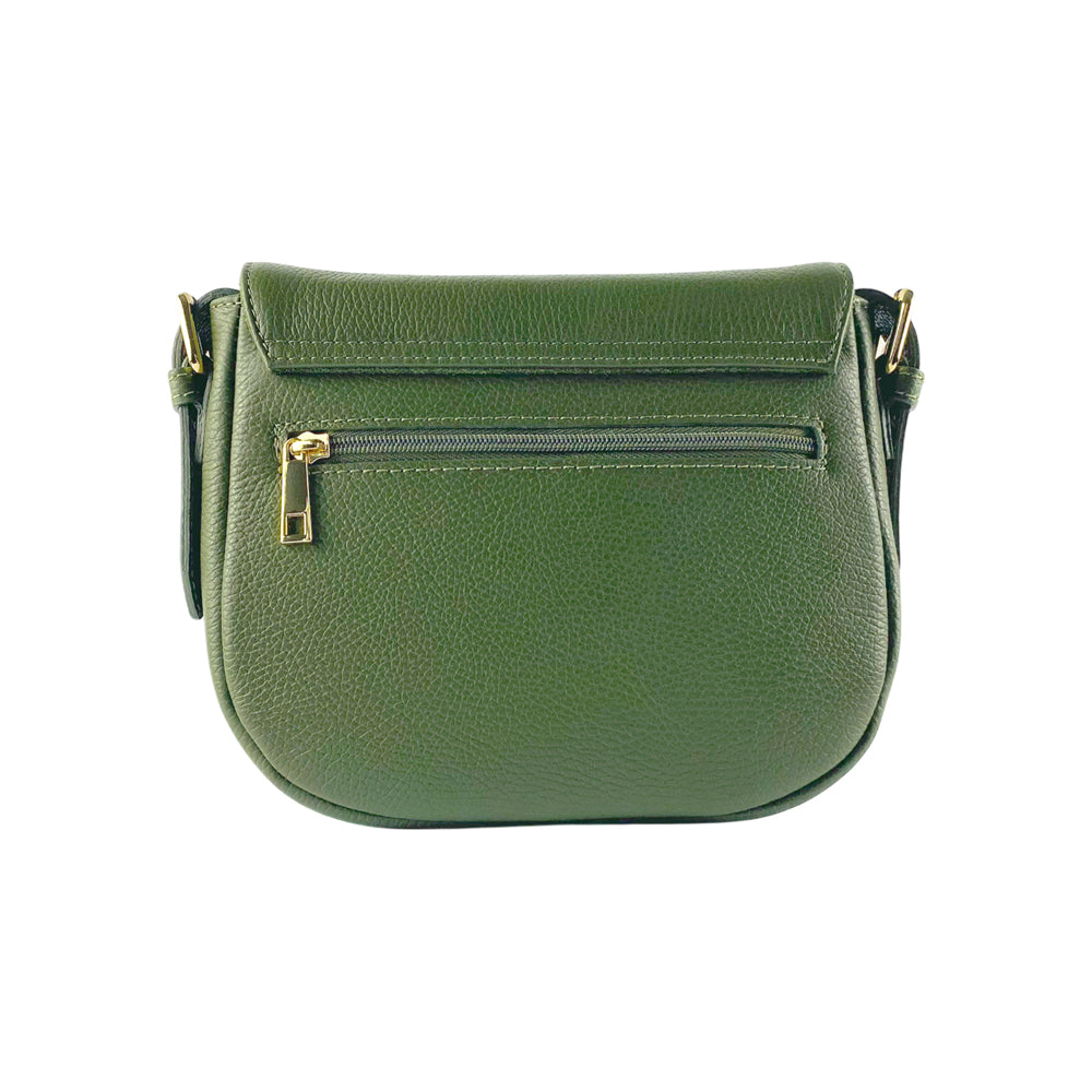 RB1002E | Borsa a Tracolla  in Vera Pelle Made in Italy con Tracolla removibile in pelle e attacchi con fibbie in metallo Oro Lucido - Colore Verde - Dimensioni: cm 26 x 20 x 10