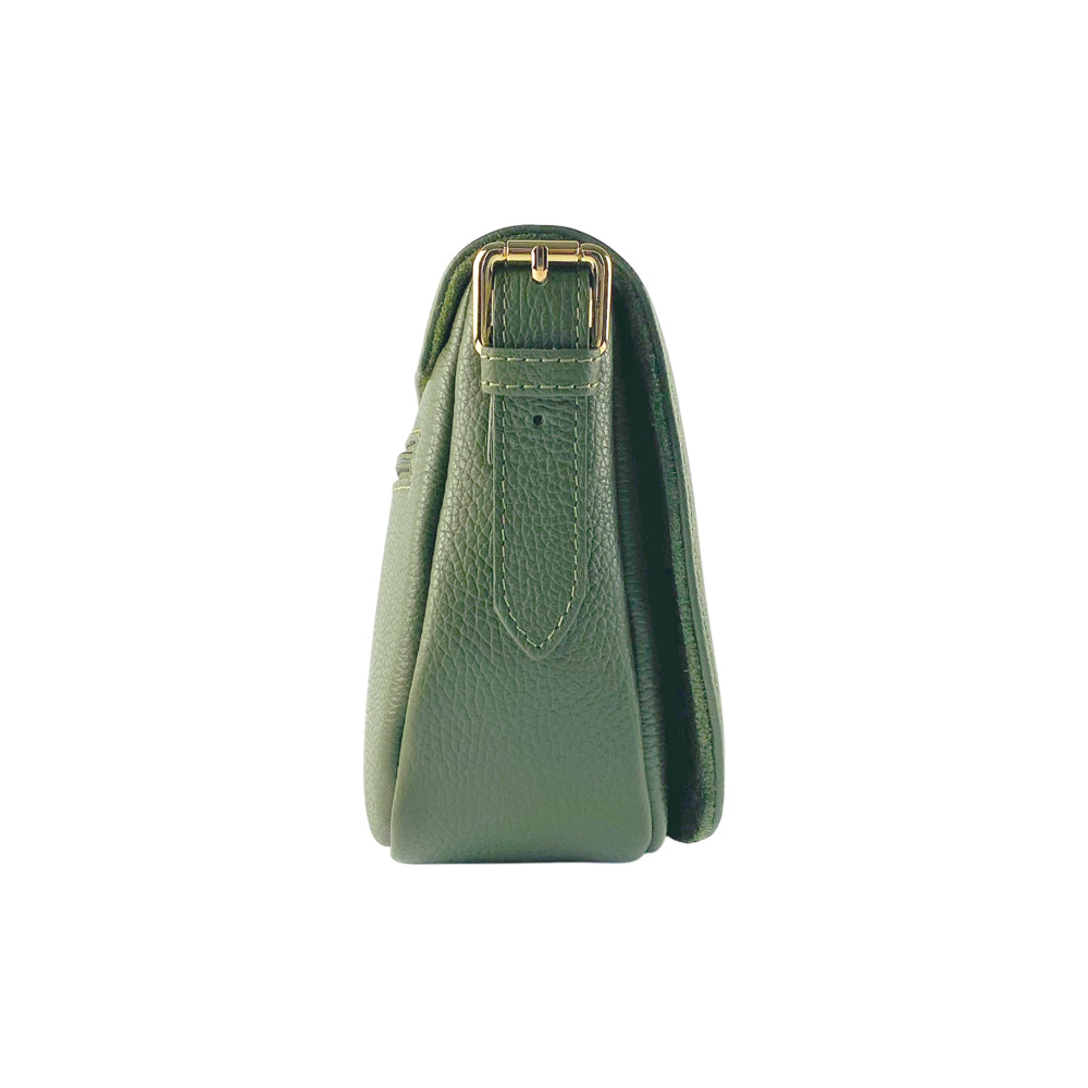 RB1002E | Borsa a Tracolla  in Vera Pelle Made in Italy con Tracolla removibile in pelle e attacchi con fibbie in metallo Oro Lucido - Colore Verde - Dimensioni: cm 26 x 20 x 10