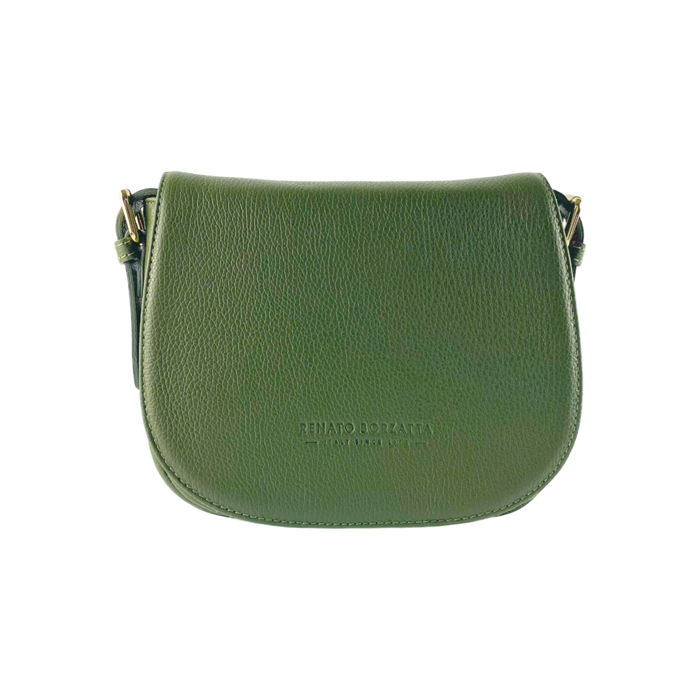 RB1002E | Borsa a Tracolla  in Vera Pelle Made in Italy con Tracolla removibile in pelle e attacchi con fibbie in metallo Oro Lucido - Colore Verde - Dimensioni: cm 26 x 20 x 10