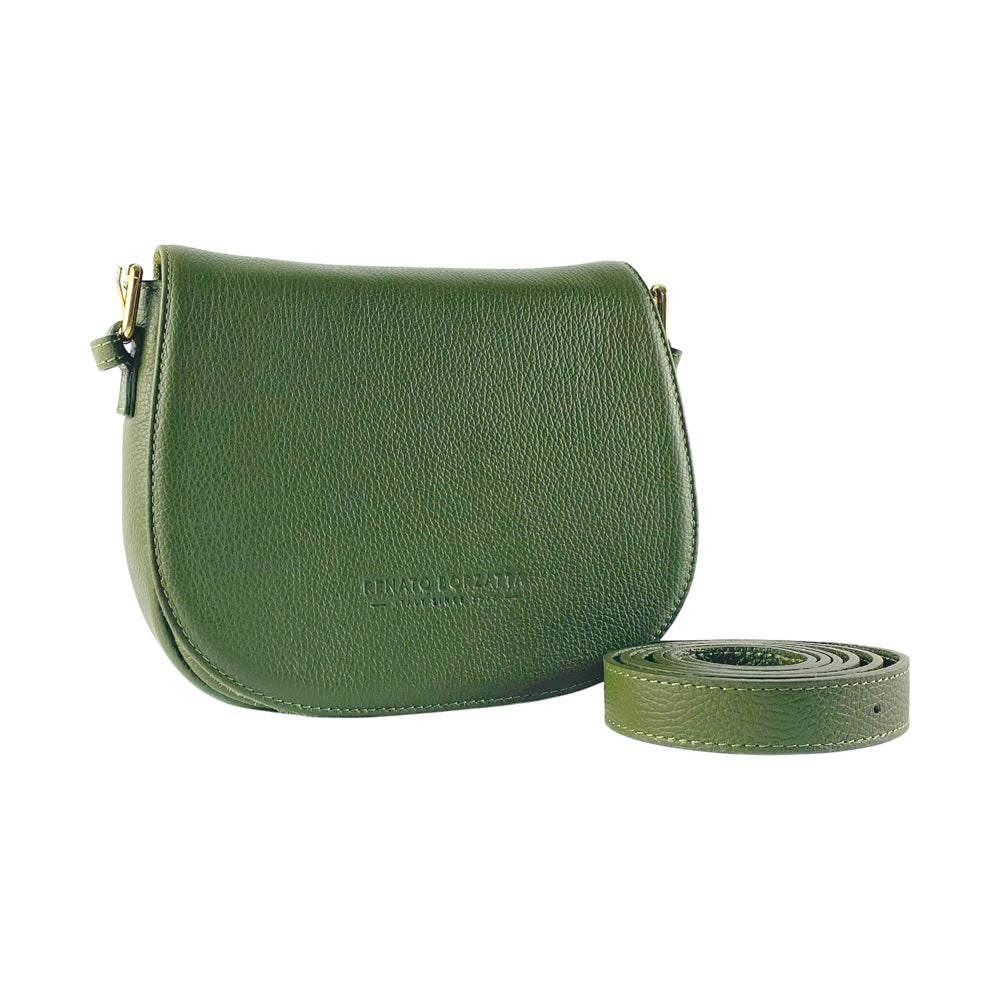 RB1002E | Borsa a Tracolla  in Vera Pelle Made in Italy con Tracolla removibile in pelle e attacchi con fibbie in metallo Oro Lucido - Colore Verde - Dimensioni: cm 26 x 20 x 10