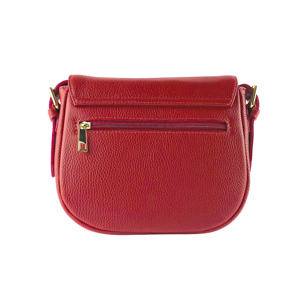 RB1002V | Borsa a Tracolla  in Vera Pelle Made in Italy con Tracolla removibile in pelle e attacchi con fibbie in metallo Oro Lucido - Colore Rosso - Dimensioni: cm 26 x 20 x 10