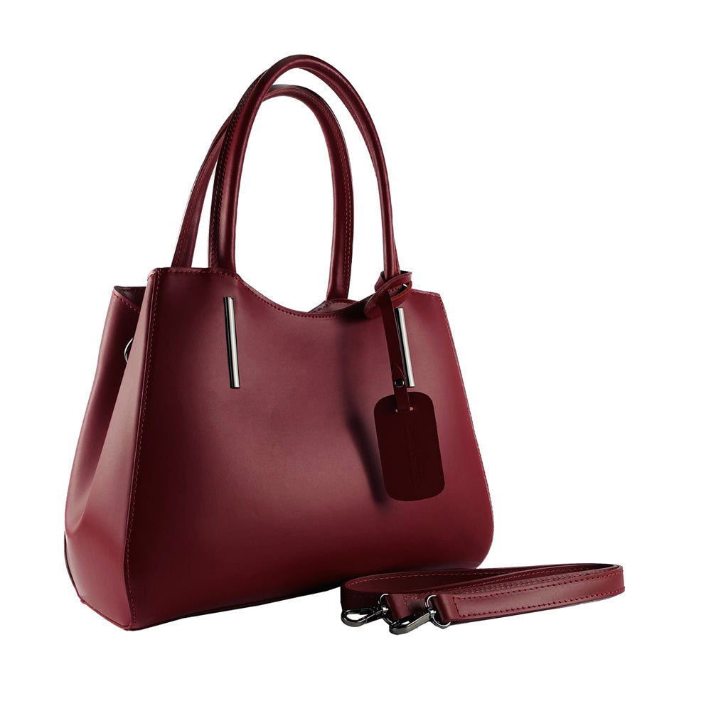 RB1004V | Borsa a Mano in Vera Pelle Made in Italy con Tracollina removibile e attacchi con moschettoni in metallo Canna di Fucile - Colore Rosso - Dimensioni: cm 33 x 25 x 15 + Manici 13 cm