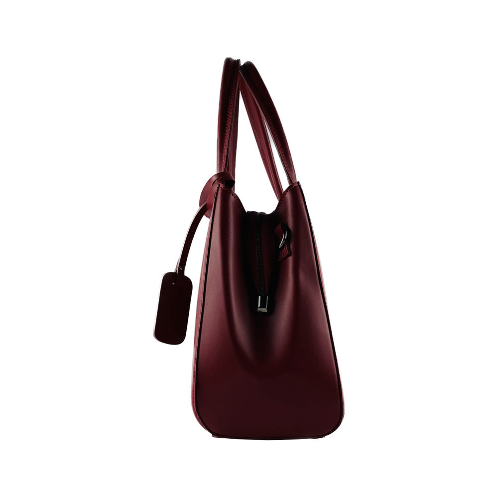 RB1004V | Borsa a Mano in Vera Pelle Made in Italy con Tracollina removibile e attacchi con moschettoni in metallo Canna di Fucile - Colore Rosso - Dimensioni: cm 33 x 25 x 15 + Manici 13 cm