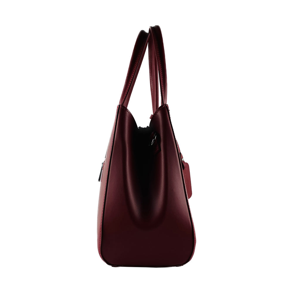RB1004V | Borsa a Mano in Vera Pelle Made in Italy con Tracollina removibile e attacchi con moschettoni in metallo Canna di Fucile - Colore Rosso - Dimensioni: cm 33 x 25 x 15 + Manici 13 cm