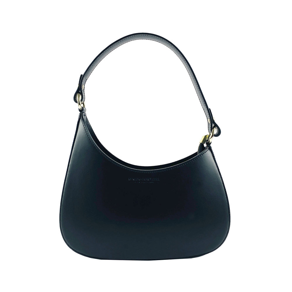 RB1013A | Borsa Donna a spalla e Tracolla removibili in Vera Pelle Made in Italy. Attacchi con moschettoni in metallo Oro Lucido - Colore Nero - Dimensioni: cm 28 x 6 x 25 + 12 (manico)