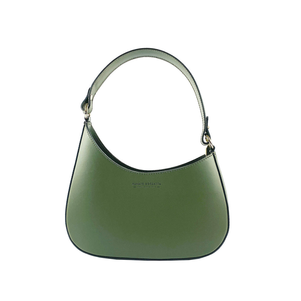 RB1013E | Borsa Donna a spalla e Tracolla removibili in Vera Pelle Made in Italy. Attacchi con moschettoni in metallo Oro Lucido - Colore Verde - Dimensioni: cm 28 x 6 x 25 + 12 (manico)
