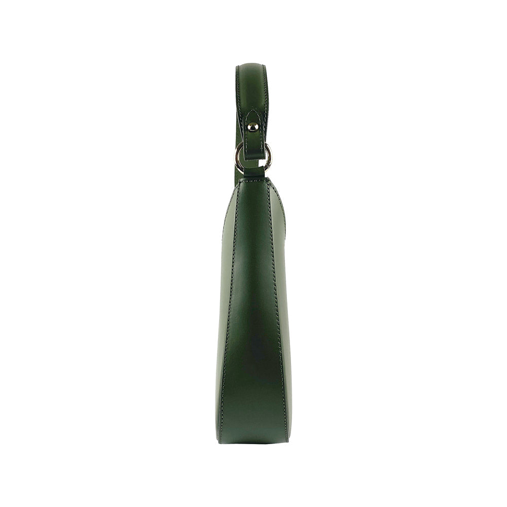 RB1013E | Borsa Donna a spalla e Tracolla removibili in Vera Pelle Made in Italy. Attacchi con moschettoni in metallo Oro Lucido - Colore Verde - Dimensioni: cm 28 x 6 x 25 + 12 (manico)