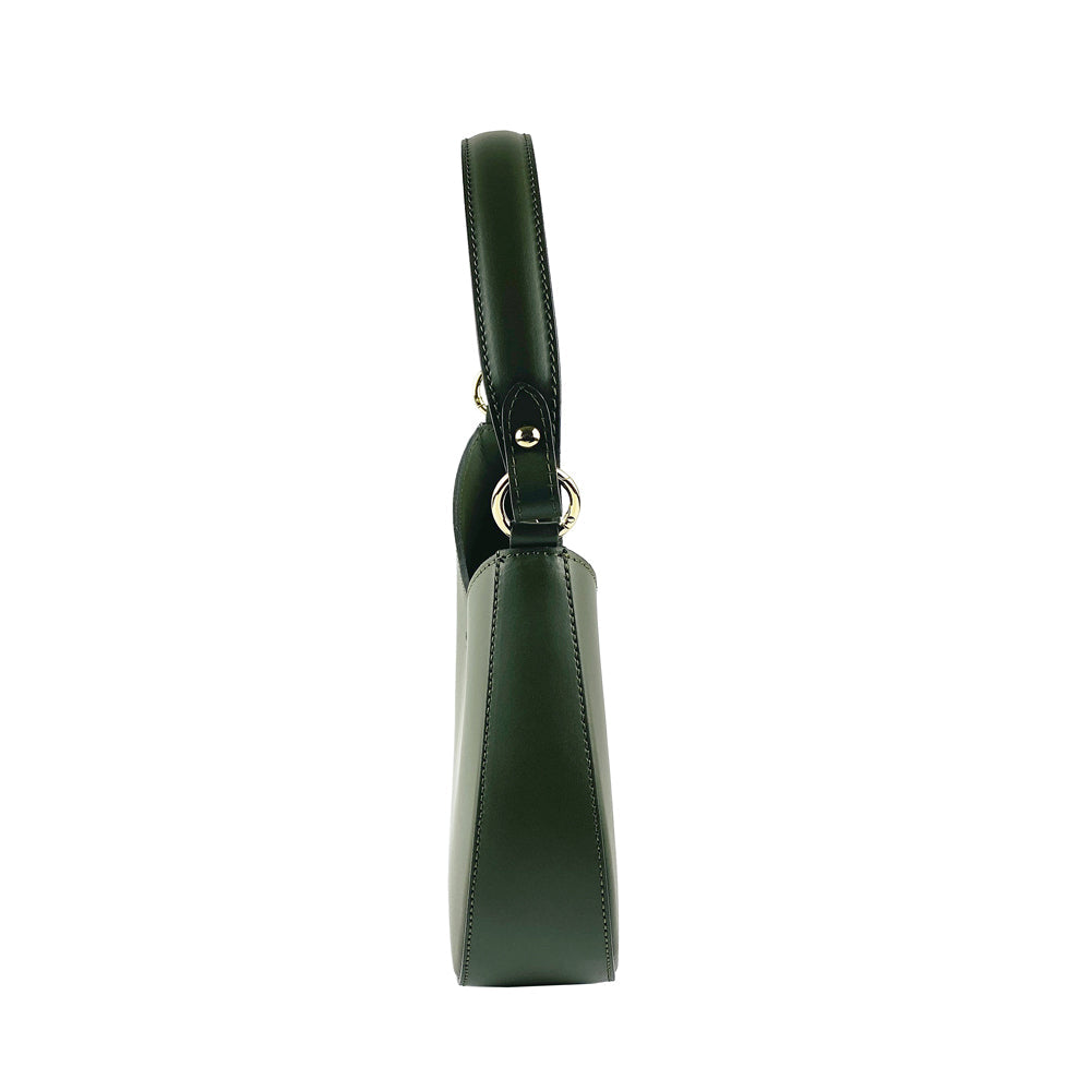 RB1013E | Borsa Donna a spalla e Tracolla removibili in Vera Pelle Made in Italy. Attacchi con moschettoni in metallo Oro Lucido - Colore Verde - Dimensioni: cm 28 x 6 x 25 + 12 (manico)