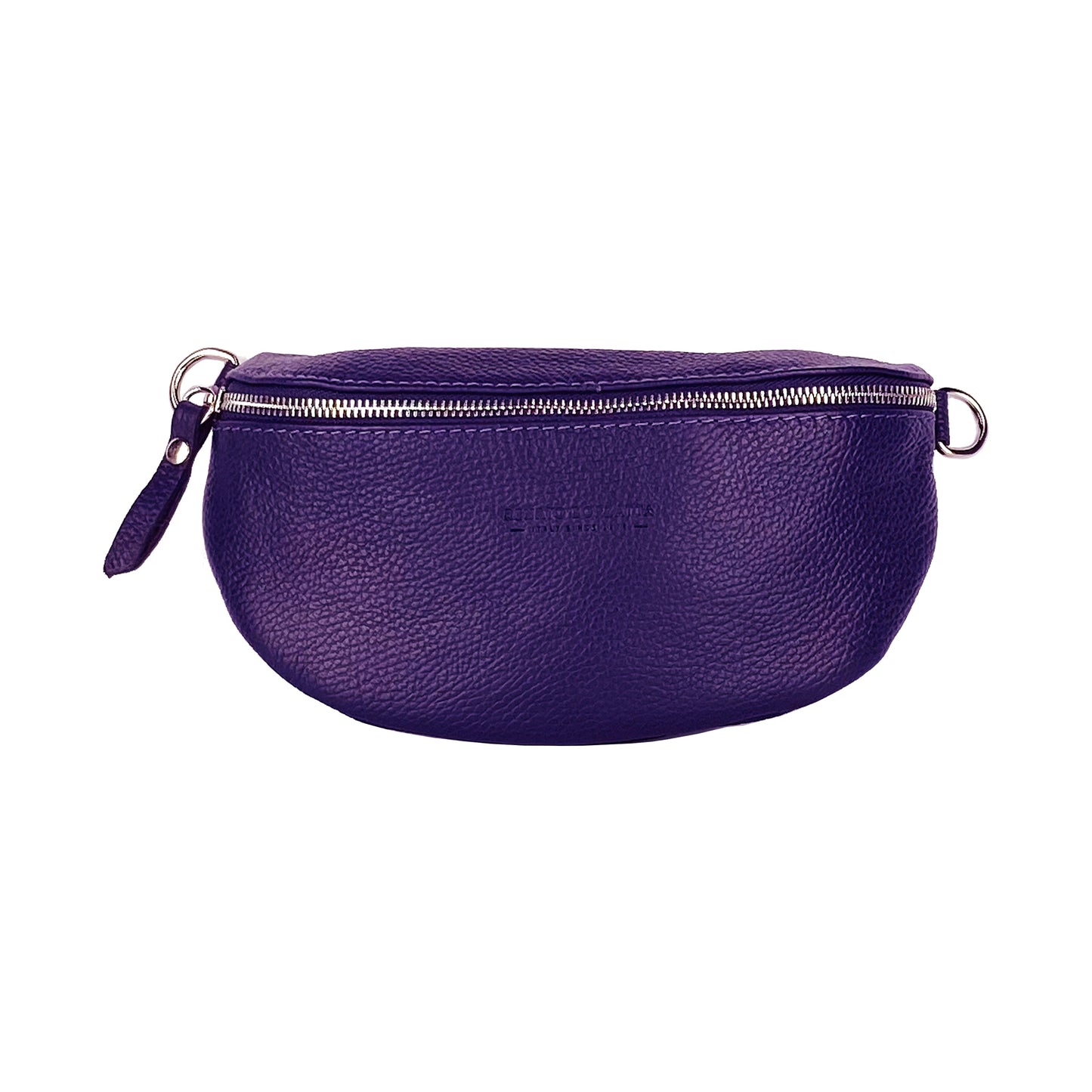 RB1015Y | Marsupio con tracolla removibile in Vera Pelle Made in Italy. Attacchi con moschettoni in metallo Nickel Lucido - Colore Viola - Dimensioni: 24 x 14 x 7