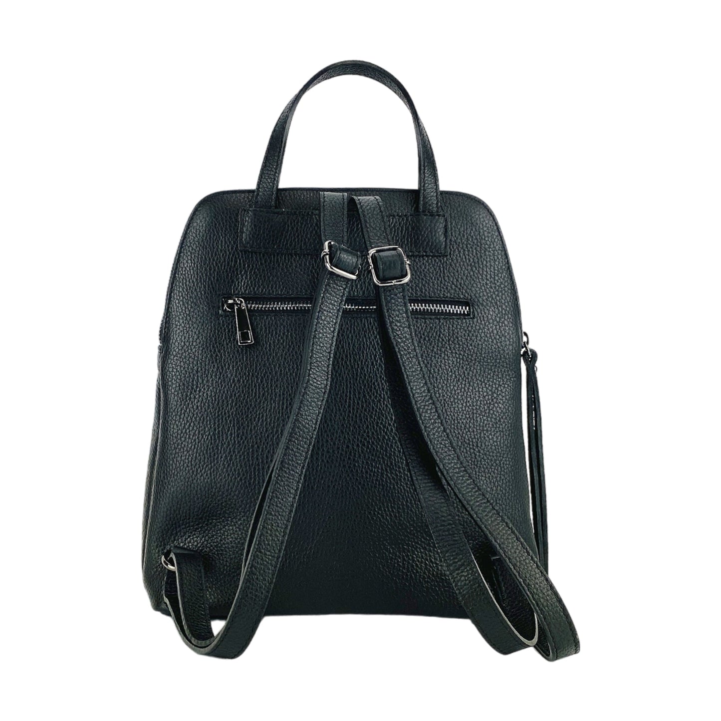 RB1018A | Zaino Donna Doppio scomparto in Vera Pelle Made in Italy con spallacci regolabili. Accessori in metallo Canna di Fucile - Colore Nero - Dimensioni: cm 26 x 30 x 14,5