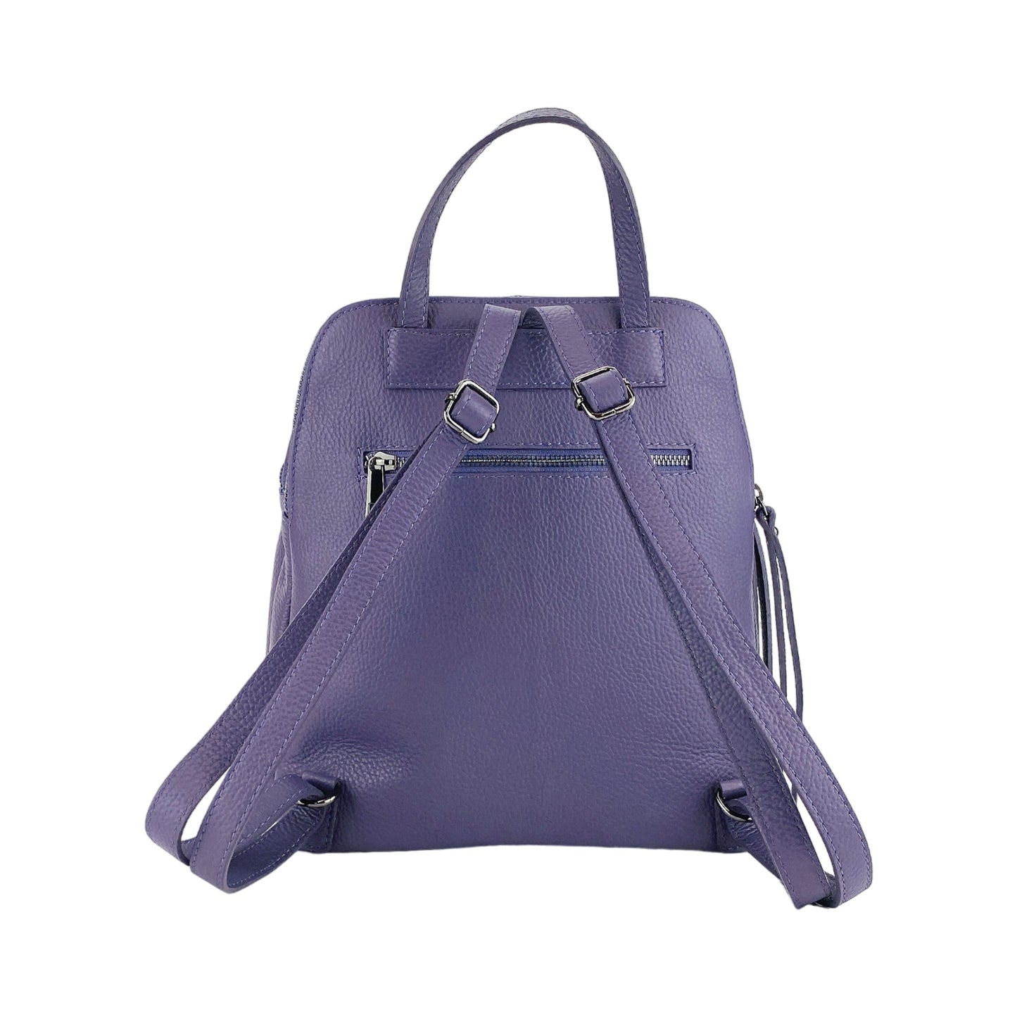 RB1018Y | Zaino Donna Doppio scomparto in Vera Pelle Made in Italy con spallacci regolabili. Accessori in metallo Canna di Fucile - Colore Viola - Dimensioni: cm 26 x 30 x 14,5