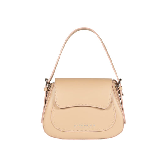 RB1030AL | Borsa Donna a Spalla EMMA con pattina in Vera Pelle Made in Italy. Accessori in metallo Argento Lucido - Colore Beige - Dimensioni: cm 24 x 18 x 9 + 14,5 (Luce manico)