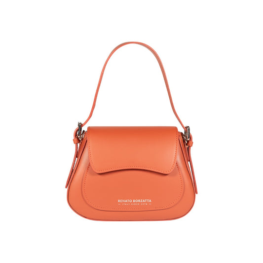 RB1030AM | Borsa Donna a Spalla EMMA con pattina in Vera Pelle Made in Italy. Accessori in metallo Argento Lucido - Colore Paprika - Dimensioni: cm 24 x 18 x 9 + 14,5 (Luce manico)
