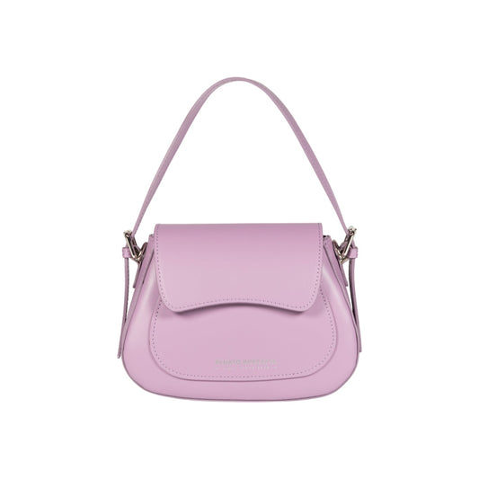 RB1030CI | Borsa Donna a Spalla EMMA con pattina in Vera Pelle Made in Italy. Accessori in metallo Argento Lucido - Colore Lilla - Dimensioni: cm 24 x 18 x 9 + 14,5 (Luce manico)