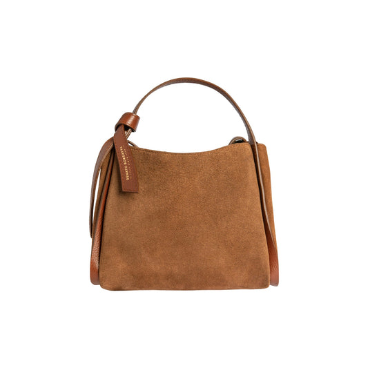 RB1035BI  | Borsa a Mano Donna ALICE in Vera Pelle Scamosciata Made in Italy. Accessori in metallo Oro Lucido. Colore Castagna. Dimensioni: cm 26 x 20 x 15 + 12 (Luce manico)