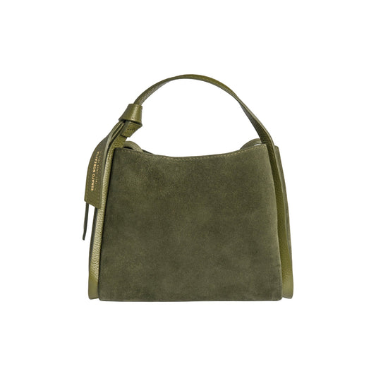 RB1035CR  | Borsa a Mano Donna ALICE in Vera Pelle Scamosciata Made in Italy. Accessori in metallo Oro Lucido. Colore Foresta. Dimensioni: cm 26 x 20 x 15 + 12 (Luce manico)