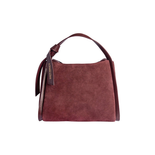 RB1035X  | Borsa a Mano Donna ALICE in Vera Pelle Scamosciata Made in Italy. Accessori in metallo Oro Lucido. Colore Bordeaux. Dimensioni: cm 26 x 20 x 15 + 12 (Luce manico)