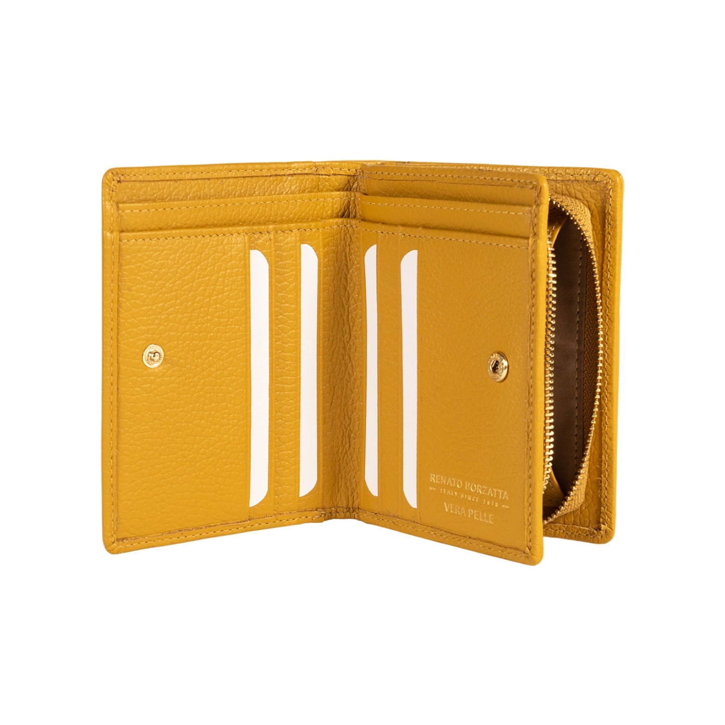 RB1080GAR | Portafogli Donna Made in Italy in Vera Pelle grana Dollaro. Colore Senape. Dimensioni (da chiuso): cm 13 x 9 x 2,5
