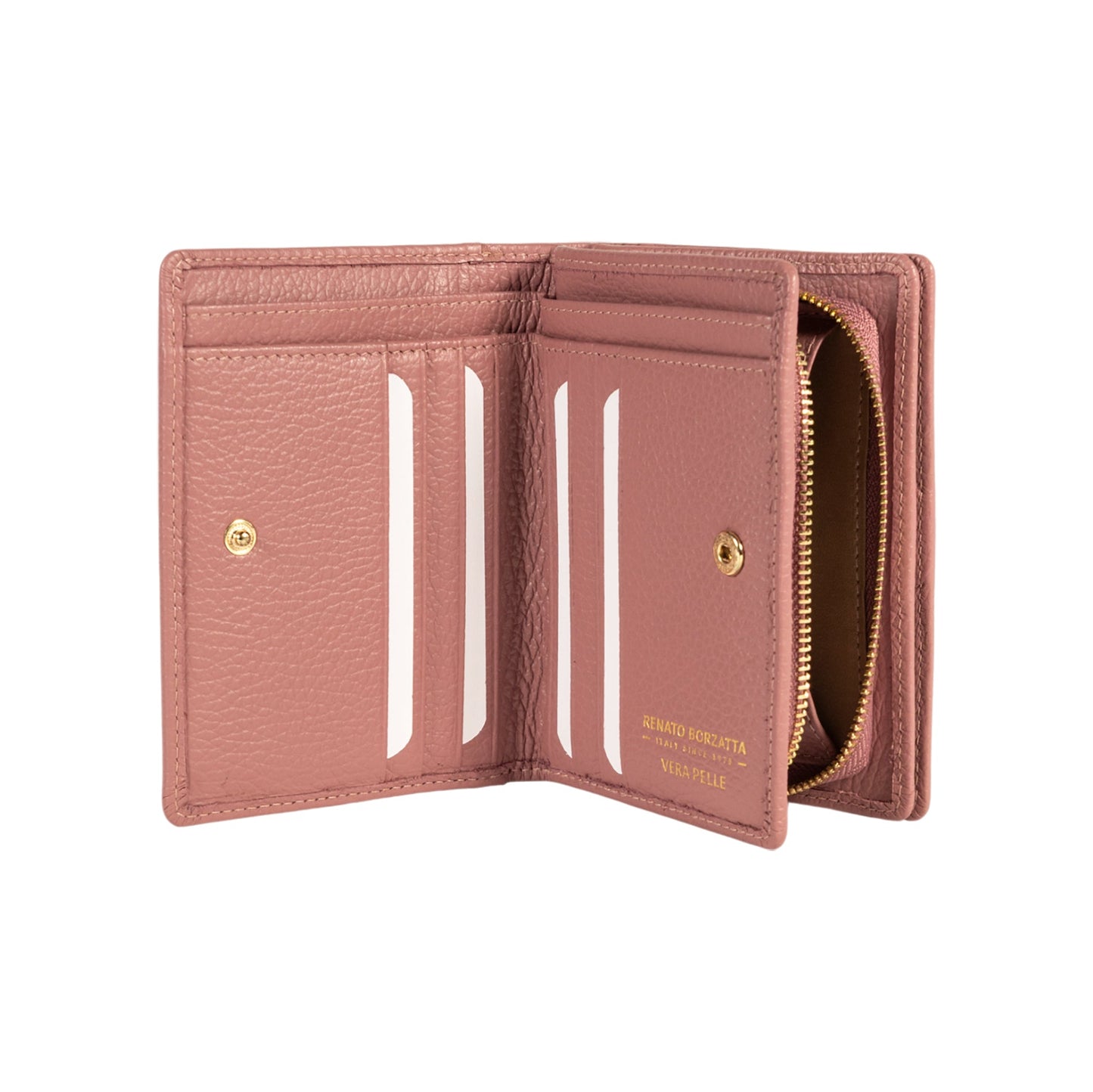 RB1080GAZ | Portafogli Donna Made in Italy in Vera Pelle grana Dollaro. Colore Rosa Antico. Dimensioni (da chiuso): cm 13 x 9 x 2,5