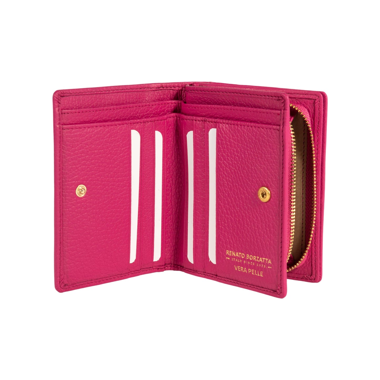 RB1080GBE | Portafogli Donna Made in Italy in Vera Pelle grana Dollaro. Colore Fuxia. Dimensioni (da chiuso): cm 13 x 9 x 2,5