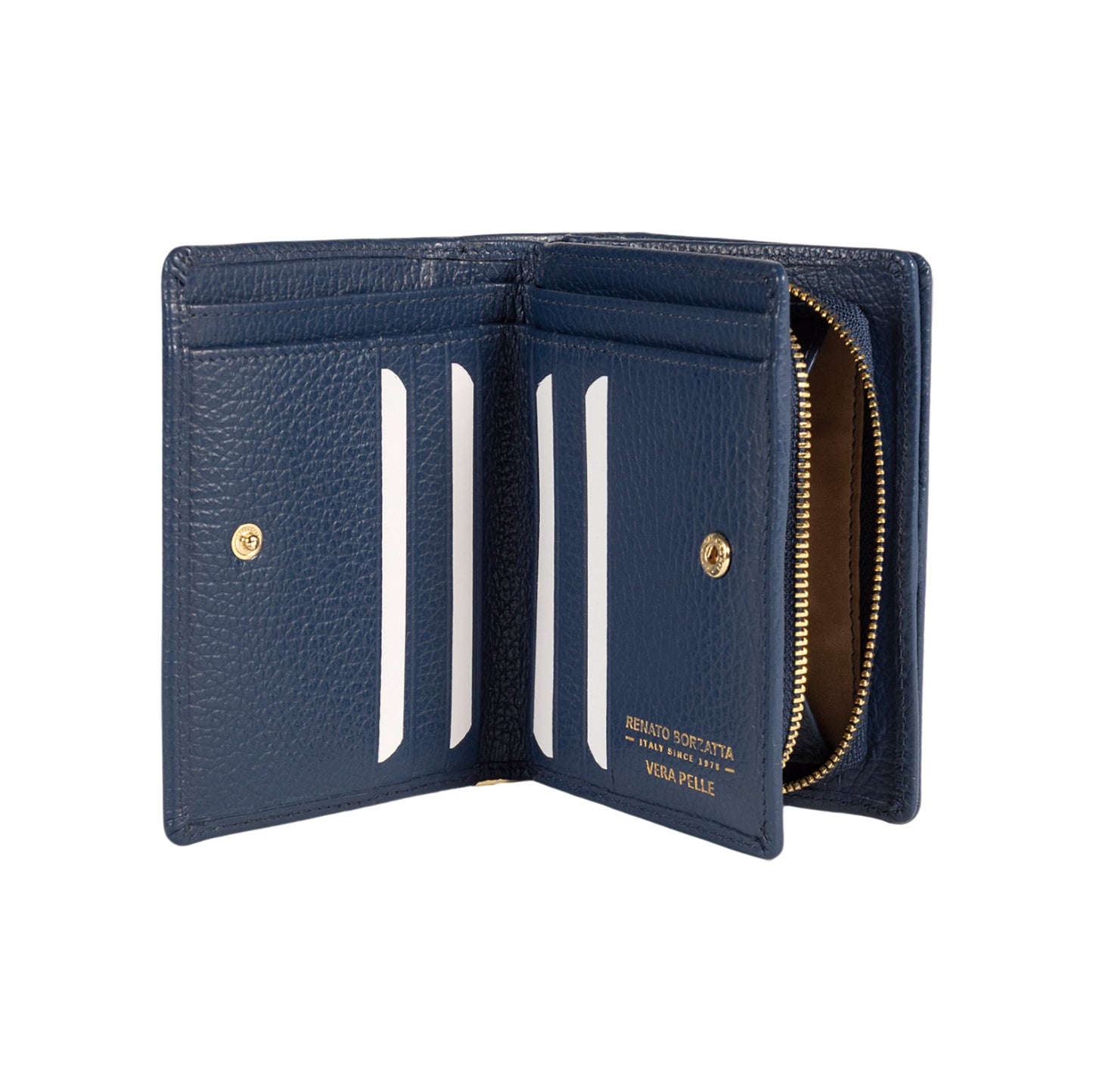 RB1080GD | Portafogli Donna Made in Italy in Vera Pelle grana Dollaro. Colore Blu. Dimensioni (da chiuso): cm 13 x 9 x 2,5