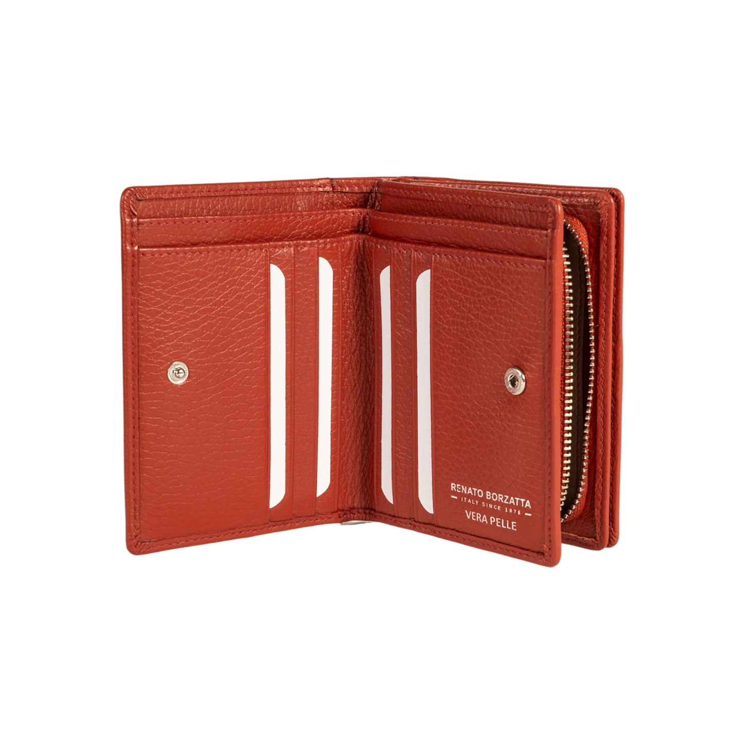 RB1080SAM | Portafogli Donna Made in Italy in Vera Pelle grana Dollaro. Colore Paprika. Dimensioni (da chiuso): cm 13 x 9 x 2,5
