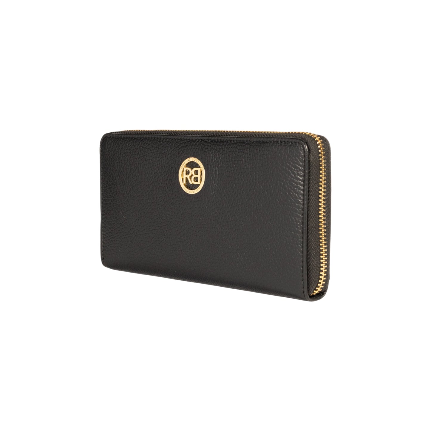 RB1081GA | Portafogli Donna con chiusura lampo Made in Italy in Vera Pelle grana Dollaro. Colore Nero. Dimensioni: cm 20 x 10 x 2,5