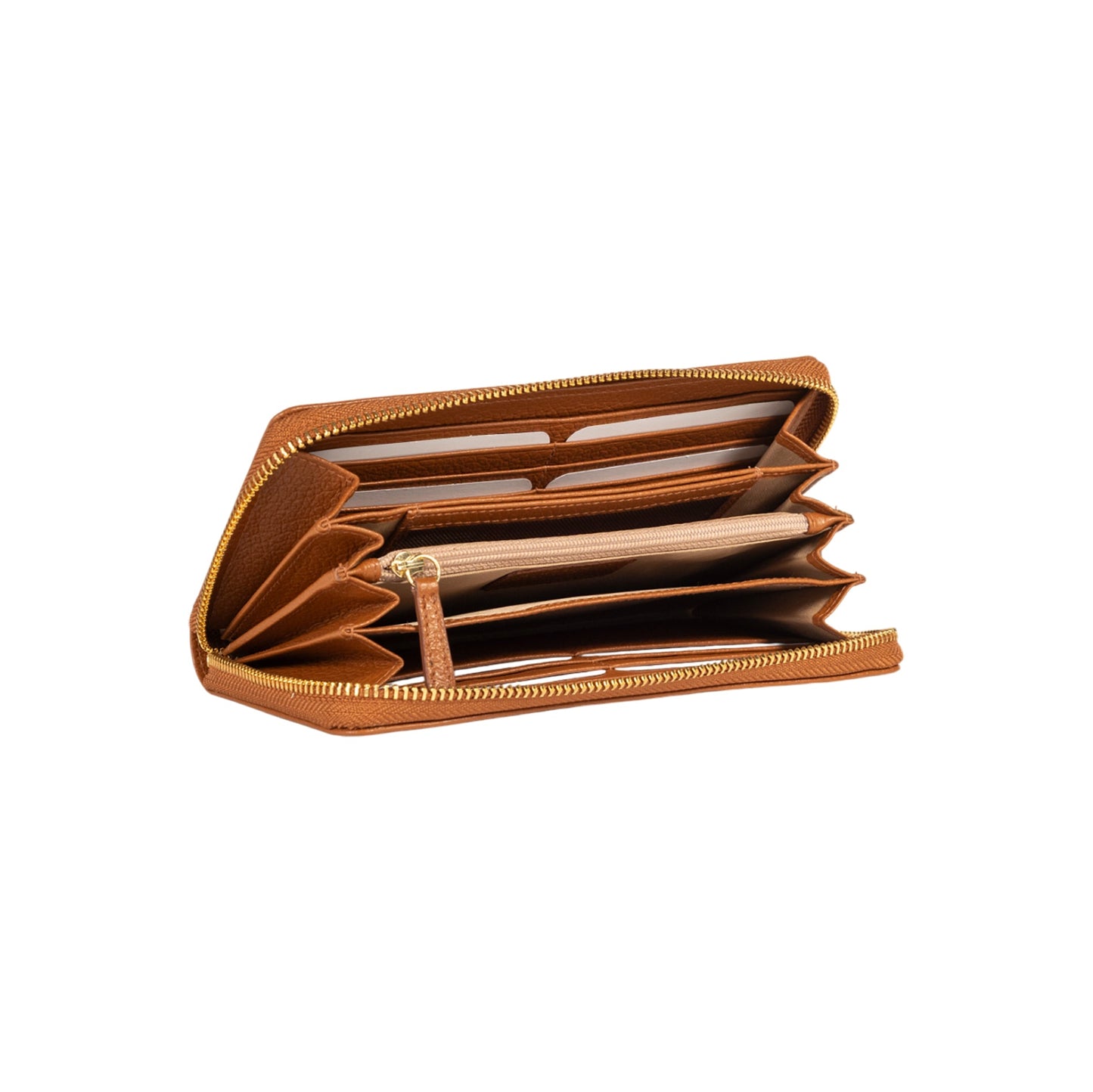 RB1081GS | Portafogli Donna con chiusura lampo Made in Italy in Vera Pelle grana Dollaro. Colore Cognac. Dimensioni: cm 20 x 10 x 2,5