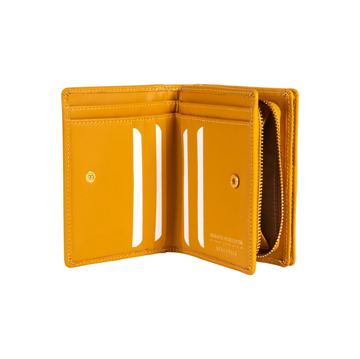 RB1083GAR | Portafogli Donna Made in Italy in Vera Pelle Liscia Opaca. Colore Senape. Dimensioni (da chiuso): cm 13 x 9 x 2,5